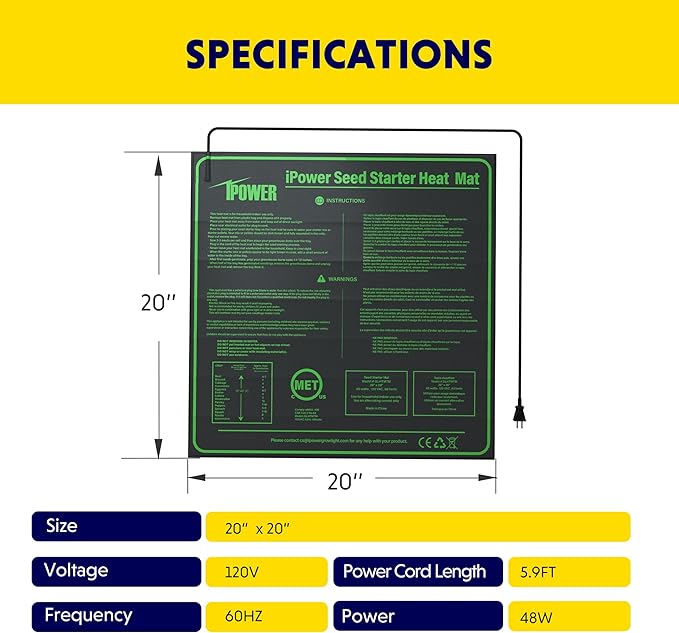 iPower 2 Pack Durable Seedling Heat Mat Warm 20" x 20" Hydroponic Heating Pad Waterproof for Seed Starting Greenhouse and Germination