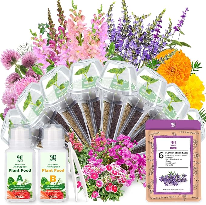 Flower Seed Pods for All Hydroponics Growing System, 8 Pods with 600+ Seeds of Marigold, Lavender, Petunia, Dark Pink Dianthus, Clover and Snapdragon