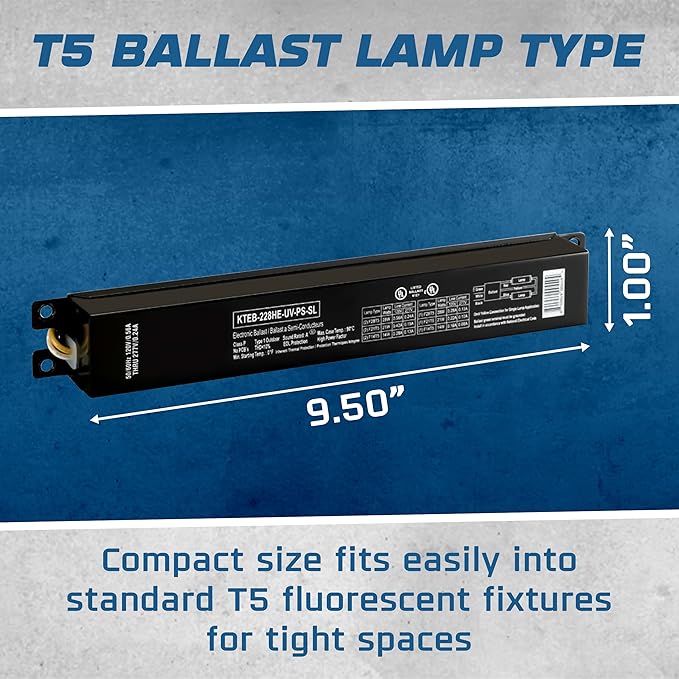 OHLECTRIC Replacement for Keystone KTEB-228HE-UV-PS-SL 2 Lamp T5 Electronic Fluorescent Ballast - Multi-Voltage 120-277V with Program Start - High Power Factor | UL Listed