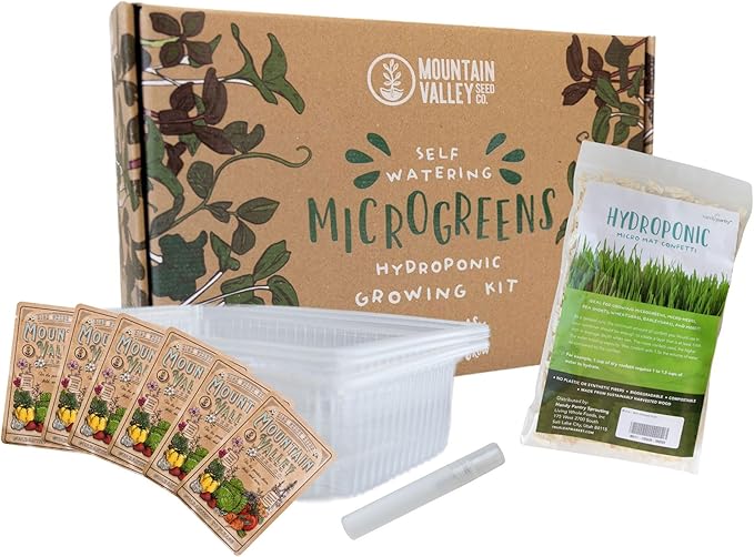 Self Watering Indoor Microgreens Kit - Hydroponic Microgreens Growing Kit for Vegetable Seeds & Herb Seeds - Broccoli, Rambo Radish, Red Tatsoi, China Rose Radish, Spicy Salad Mix, Basic Salad Mix