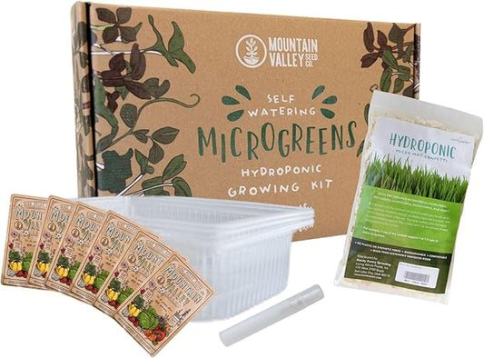 Self Watering Indoor Microgreens Kit - Hydroponic Microgreens Growing Kit for Vegetable Seeds & Herb Seeds - Broccoli, Rambo Radish, Red Tatsoi, China Rose Radish, Spicy Salad Mix, Basic Salad Mix