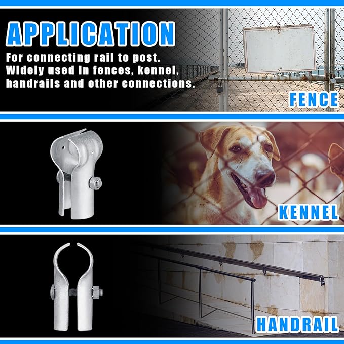 Tandefio Pipe Clamp Chain Link Fence T Clamp Galvanized Steel End Rail Clamp for OD Pipe, Bolts and Nuts Included(24 Pcs,1-3/8")