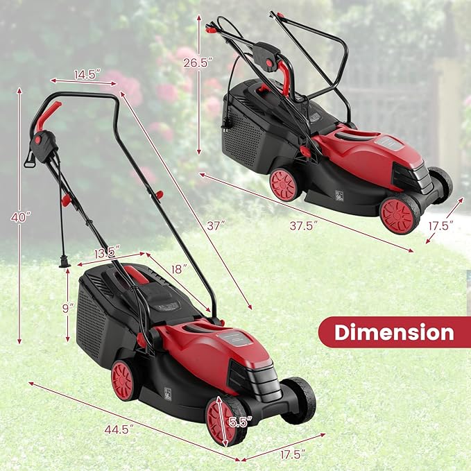Goplus Lawn Mower, Electric Lawn Mowers with Grass Collection Box, 12 AMP Motor, 14" Cutting Deck, 3 Adjustable Cutting Positions, Walk-Behind Small Corded Lawnmower for Garden Farm Yard