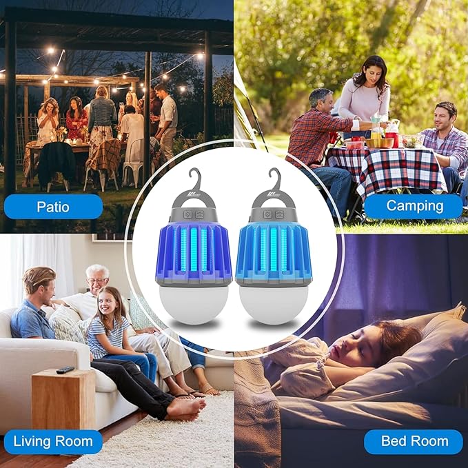 Wisely Bug Zapper Outdoor/Indoor Electric, USB-C Rechargeable Mosquito Killer Lantern Lamp, Portable Insect Electronic Zapper Indoor Trap, with LED Light 2PK