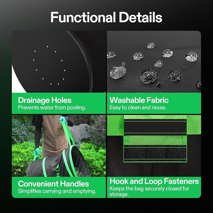 VIVOSUN 47-Gallon Collapsible Trash Can, Reusable Pop-Up Garden Bag with Hard-Shell Bottom, Leaf Scoops and Gloves, Yard Waste Container for Lawn Care and Camping, 2-Pack