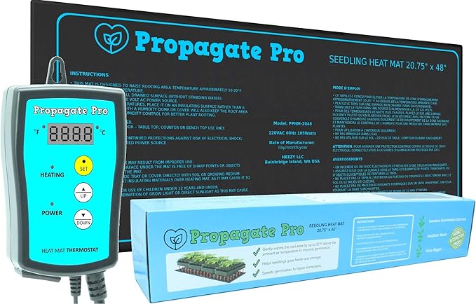Seedling Heating Mat | Fits (1) Standard 1020 Tray | Germination Grow Heat Pad for Seed & Starter Plants Soil Warmer for Indoor Home Gardening (20x48 Single + Heating Thermostat)
