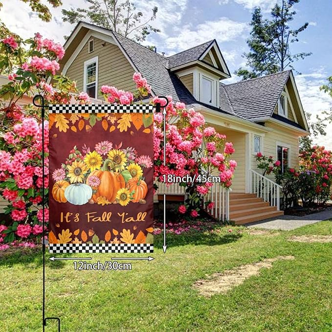 Fall Pumpkin Sunflower Daisy Pine Cones Autum Garden Flag Welcome Party Outdoor Outside Decorations Picks Home House Garden Yard Decor 12x18 Inch