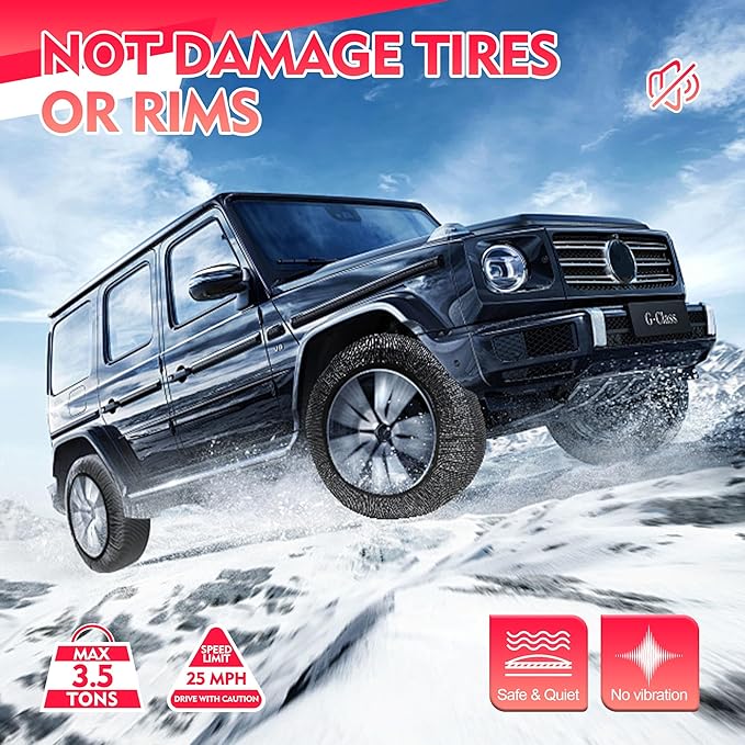 K-Musculo Snow Socks for Tires, Snow Socks Snow for Car SUV Pickup Easy to Use, Ultimate Grip, Washable.100 KM Safely In The Snow, EU EN-16662-1 Certififed(2 PACKS)-M