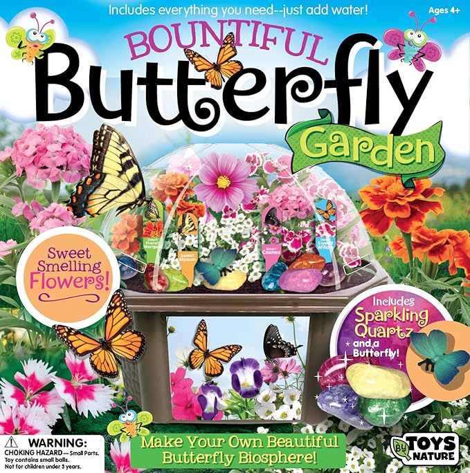 Toys by Nature Biosphere Terrarium Starter Kit, Complete Supplies Included to Grow Your Own Enchanting Garden and Indoor Plants! (Bountiful Butterfly Garden)