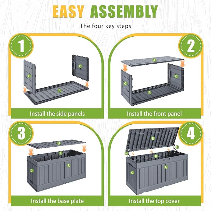Greesum 82 Gallon Resin Deck Box Large Outdoor Storage for Patio Furniture, Garden Tools, Pool Supplies, Weatherproof and UV Resistant, Lockable, Grey