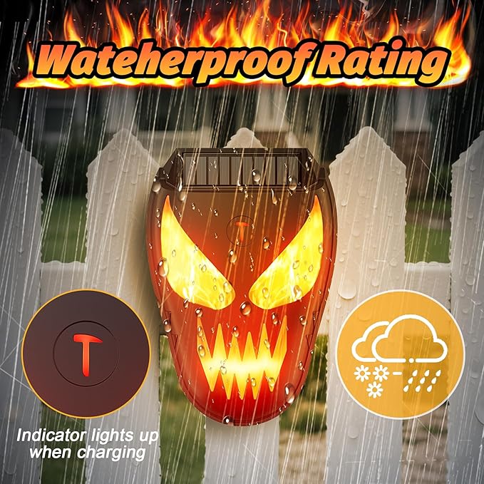 4 Pack Solar Powered Coyote Deterrent with Amber Dynamic Flashing Lights, Effective Coyote, Raccoon, Skunk, Deer & Hawk Deterrent, Waterproof Predator Light for Yards, Gardens & Chicken Coop