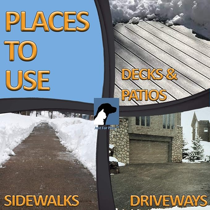 JUST FOR PETS Snow & Ice Melter Safe for Pets & Paws Contains No Toxic Chlorides or Painful to The Paw Rock Salt, Safe for Dogs & Cats. Fast Acting and Works On Contact 15 lb Pail