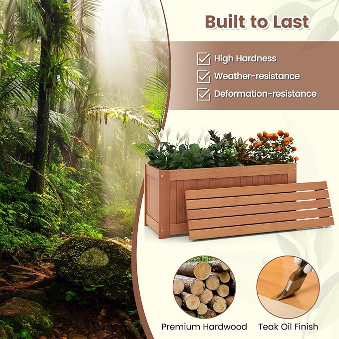 Giantex Set of 2 Outdoor Bench, Wood Raised Garden Bed w/Open Base, Weather-Resistant Rectangular Deep Planter Boxes for Flowers Fruit Vegetable, Bench Seat for Porch Yard Balcony Lawn