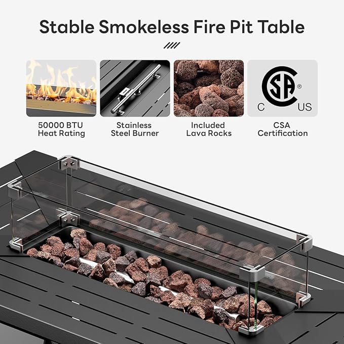 Luxury High Back Outdoor Furniture with 6-inch Extra Thick Cushions, Patio Furniture Set with Fire Pit Table & Swivel Chairs, 9 PCS Wicker Conversation Set for Yard, Deck, Poolside, Brown/Beige