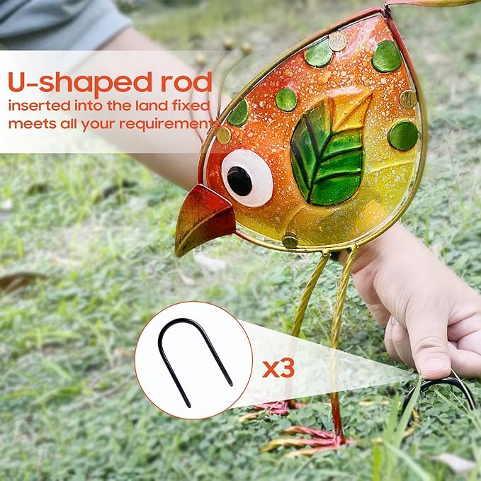 Garden Decor for Outside,Funny Metal & Glass Bird Decor for Indoor & Outdoor Set of 3,Yard Art Decor,Garden Art Statues Decorations,Colorful and Patriotic