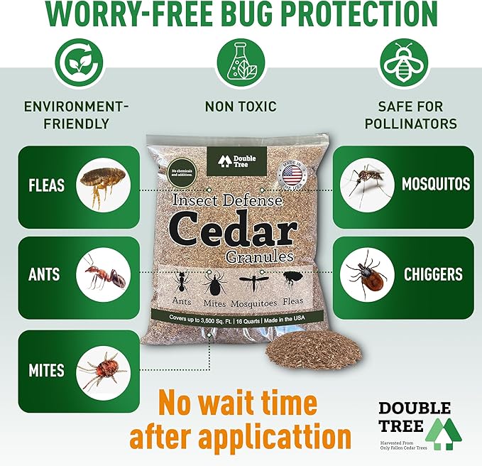 Double Tree Home and Garden Cedar Granules | Repels Fleas, Ticks, Ants, and Mosquitos | Rich Cedar Scent | Non Toxic | Pet Safe | 2 Bags (32 Quarts)