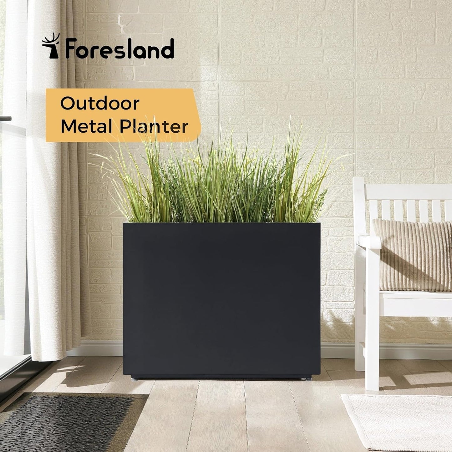 Tall & Long Metal Planter with Middle Shelf, 36W x 11D x 30H Large Rectangular Outdoor Planter Box, Span Divider for Garden, Patio, Yard | Easy 5-Min Assembly, Drainage Holes, Adjustable Feet, Black