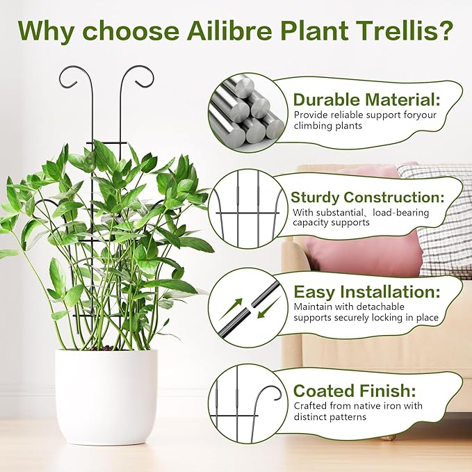 Larger 23.6in Taller Plant Trellis for Climbing Plants Indoor, 4 Pack Metal Garden Trellis for Potted Plants, Rustproof, Larger, Sturdy Climbing Plant Support for Indoor & Outdoor Houseplants