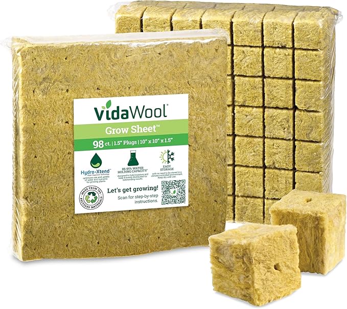 VidaWool® Grow Sheet™, Rock Wool Plant Propagation, Hydroponics Seed Starter, Hydroponics Supplies, 2 Sheets, 98-Count