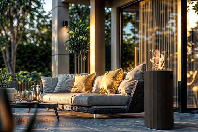 Planika BINO Outdoor Gas Fireplace - Black Fire Column with Glass Shield for Patio or Gardens (Outdoor Cover Incl)