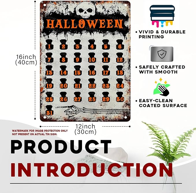 Halloween Countdown Vintage Sign Halloween Skull Metal Tin Sign for Home Bar Kitchen Hotel Dining Room Coffee 12x16inch