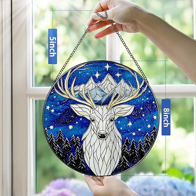 Stained Glass Window Hanging, Pauyadu 8 Inch Night Court Stained Glass Suncatcher, Sun Catchers Indoor Window, Home Decor for Windows, Nature Lover Gifts, Gifts for Women, Mom, Friend, Lover