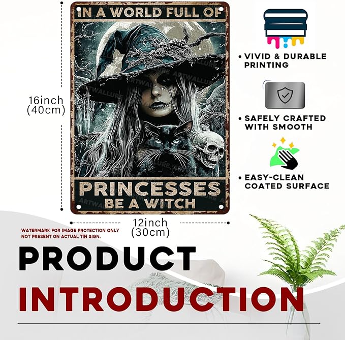 Goth Metal Tin Sign Vintage Halloween Wall Art Kitchen Witch Decoration Spooky Rustic Decor Tin Plaque Retro Iron Painting 12x16inch