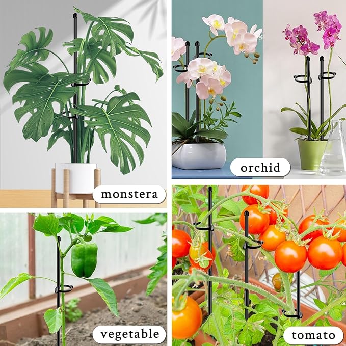 Plant Stakes 17inch &11inch SupKing Adjustable Length Plant Support Stake 16Pcs Black Orchid Stick with Clips for Indoor Outdoor,Garden Pole for Potted Tomato Amaryllis Vegetables with 20 Ties
