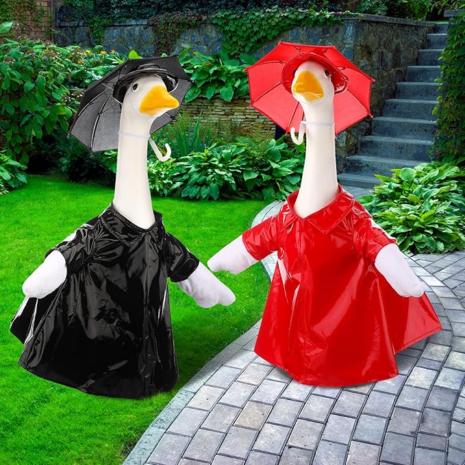 Frienda 2 Set Raincoat Porch Goose Outfit Clothes for 23" High Cement or Plastic Goose, Raincoat and Umbrella Yard Cement Geese Duck Clothes Costume for Fall Halloween Outdoor Garden Patio Decor