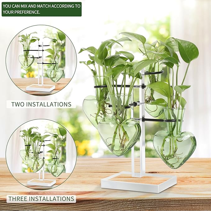 Plants Propagation Stations Plant Terrarium Kit Gift for Women Birthday Glass Planters for Indoor Plants Home Office Decor Acrylic Plant Accessories - 4 Love Hear Vase
