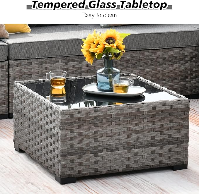 HOOOWOOO 12 Piece Modular Patio Outdoor Sectional Furniture Sofa Set,Wicker Conversation Set,Out Door Couch Set with Wide Arm for Outside All Weather(Grey Stripes)