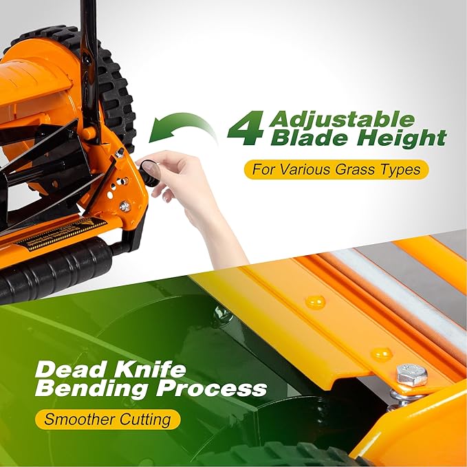 Walensee 14-Inch 5-Blade Push Reel Lawn Mower, Cordless Manual Reel Lawn Mower Walk-Behind Steel Lawn Mowers with Removable 6.7-Gallon Grass Catcher, Sponge Grip, 4-Position Cutting Height Adjustment