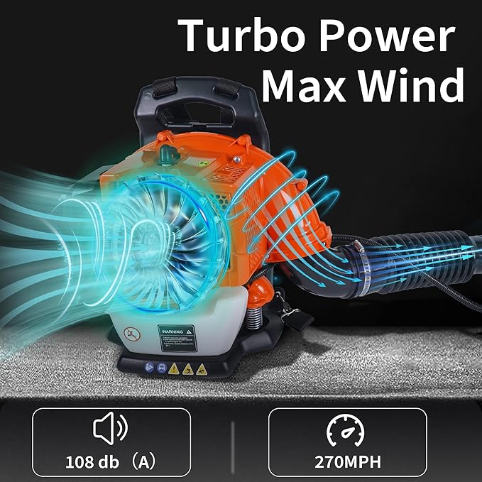 52CC Backpack Blower, 2.2-HP 2-Cycle Gas Leaf Blower with 780 CFM & 270 MPH, Backpack Leaf Blower, Powerful Clearing Performance for Wet Leaf & Debris Clean & Snow Removal