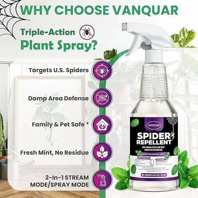 16 oz Peppermint Oil Spider Repellent Spray - Natural Insect Deterrent for Home & Garden