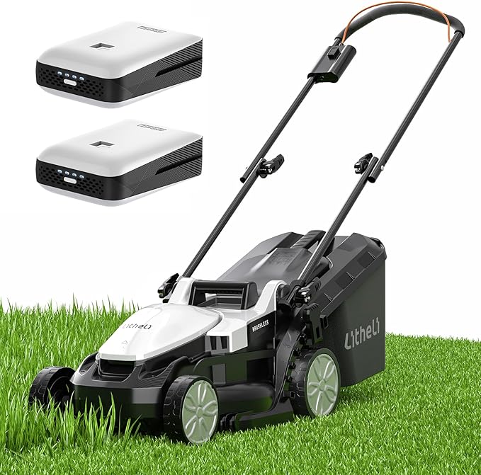 Litheli Cordless Lawn Mower 13 Inch, 5 Heights Adjustment, U20 Series 20V Electric Lawn Mowers for Garden, Yard and Farm, Light-Weight with Brushless Motor, 2 x 4.0Ah Portable Battery Included