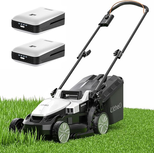 Litheli Cordless Lawn Mower 13 Inch, 5 Heights Adjustment, U20 Series 20V Electric Lawn Mowers for Garden, Yard and Farm, Light-Weight with Brushless Motor, 2 x 4.0Ah Portable Battery Included