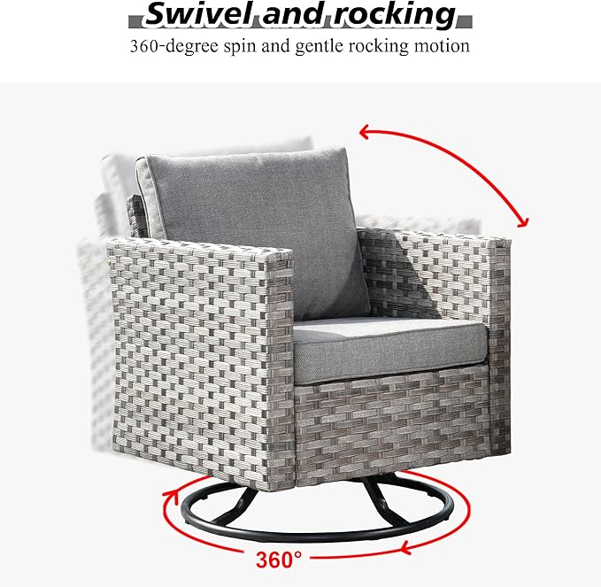 HOOOWOOO 9 Piece Modular Patio Outdoor Sectional Furniture Set with Swivel Rocking Chairs,Wicker Conversation Sofa Set,Outside Couch Set with Wide Arm(Dark Grey)