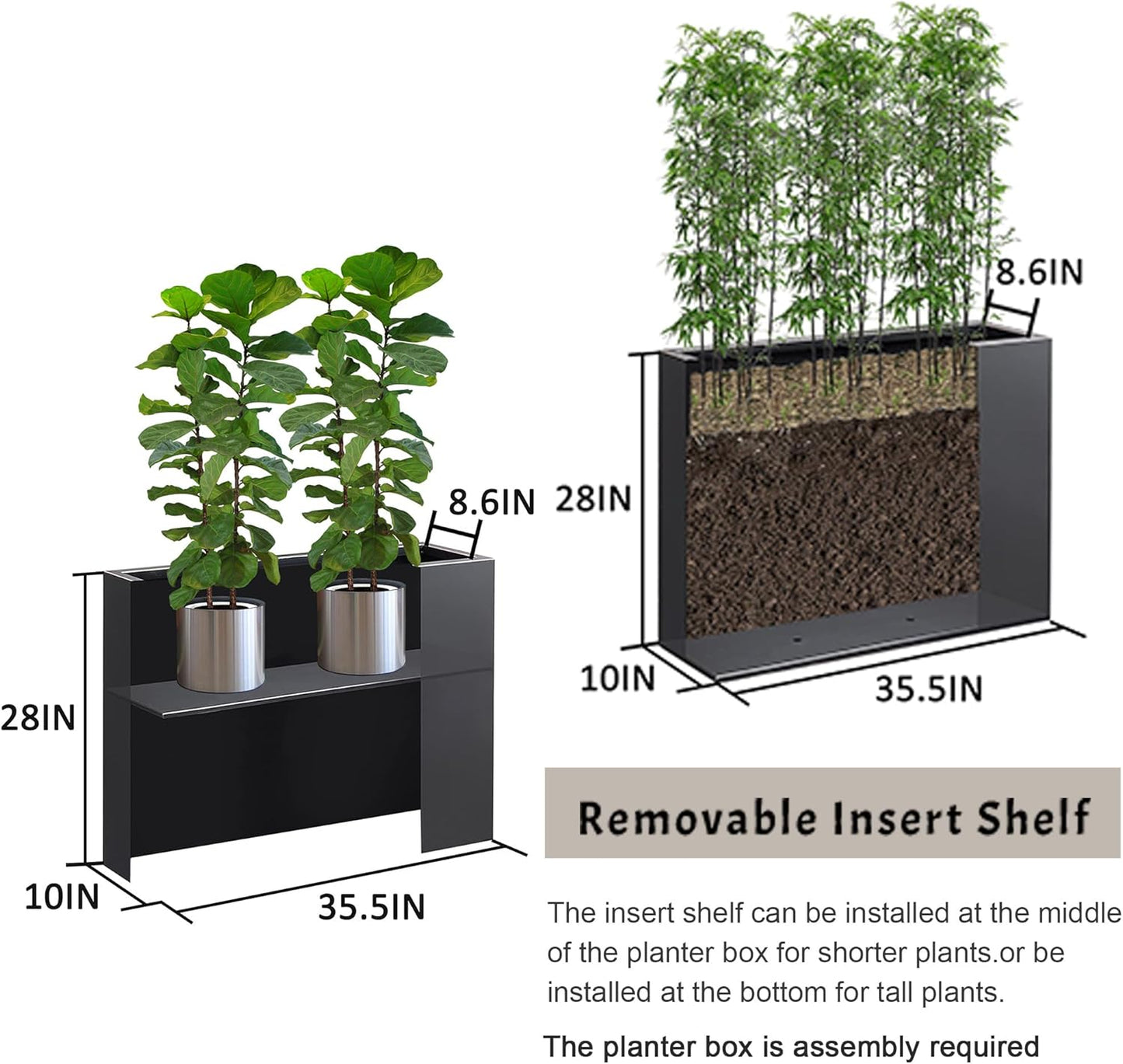 Metal Planter Box Rectangular Planter, 35.5" Lx 10" Wx 28" H Terrazzo Large Planters with Drainage Holes, Galvanized Steel Tall Planters for Patio/Porch