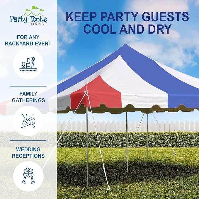 Party Tents Direct 15'x 15' Weekender Canopy Pole Tent with Sidewalls - Easy Up Canopy Tent with 50 Person Capacity - Outdoor Canopies for Parties, Weddings, and Events (Red White and Blue)