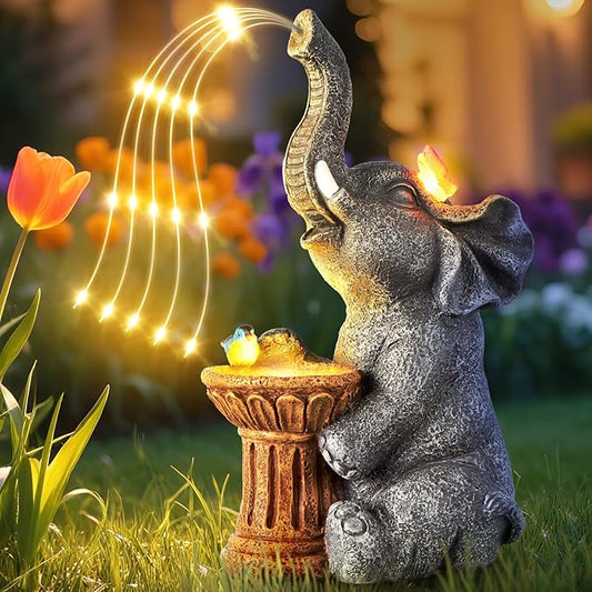 Garden Decor Watering Elephant Statues, Housewarming, Birthday Gifts for Women Mom Grandma, Garden Sculptures- Outdoor Statue Solar Lights Ornament for Yard Patio Balcony