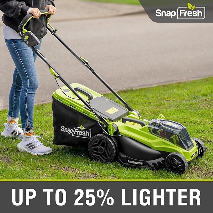 SnapFresh Electric Lawn Mower Cordless - 40V (2 x 20V) 16” Brushless Push Lawn Mowers with 4.0Ah Battery x 2 and Fast Charger Included - Battery Operated Lawn Mower with Bagger
