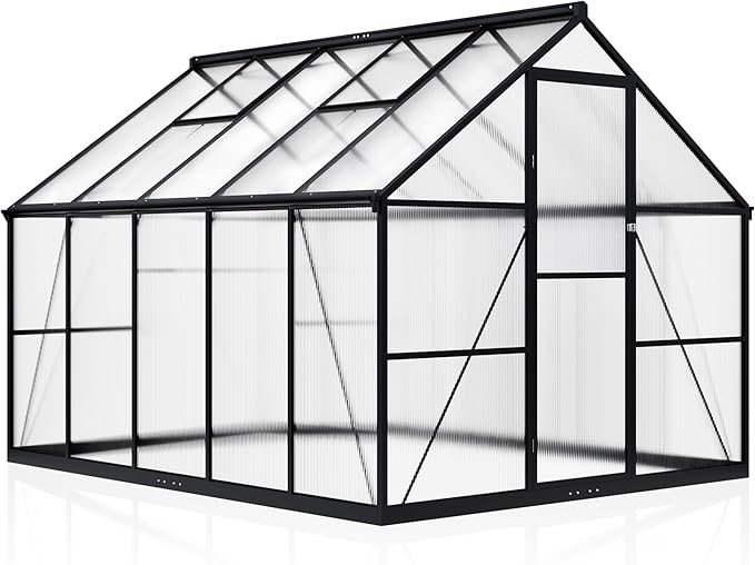 WKM 8x10 FT Greenhouse for Outdoors, Quick-fit Structure Green House with Window for Ventilation, Aluminum Greenhouses for Garden Backyard, Black