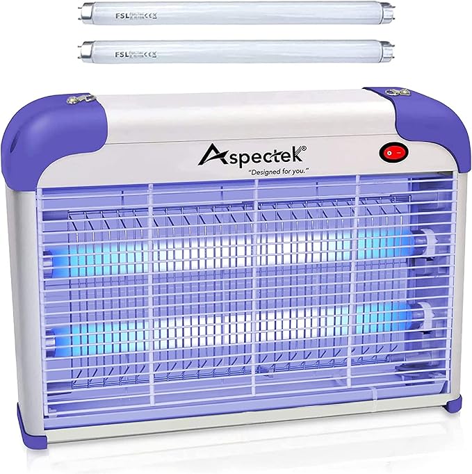 ASPECTEK 20W Indoor Bug Zapper, Powerful UV Bugs Lamp Attract Insects and 2800V Grid Kills Flying Insects, Includes 2 Replacement Insect Killer Lights