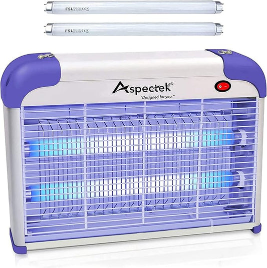 ASPECTEK 20W Indoor Bug Zapper, Powerful UV Bugs Lamp Attract Insects and 2800V Grid Kills Flying Insects, Includes 2 Replacement Insect Killer Lights