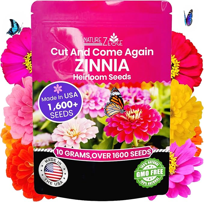NatureZ Edge Zinnia Seeds for 2025 Planting Outdoors, Over 1600 Flower Seeds, 10g, Non GMO Made in USA, Bulk Semillas De Flores para Sembrar, Pumila Mix, Easy to Grow Zinnia Seed Mix
