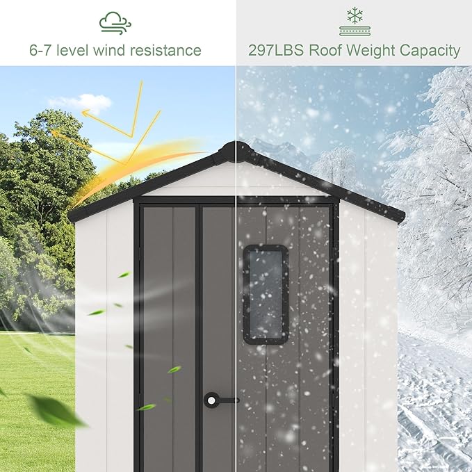 5' x 3' Outdoor Resin Storage Shed with Floor,Galvanized Metal Waterproof Garden Shed with Lockable Door, Plastic Tool, Bike Storage for Patio Furniture, Lawn Mower