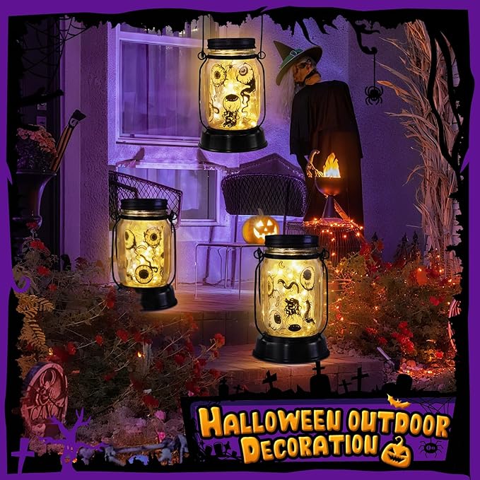 Halloween Decorations Gifts for Women/Men Halloween Eyeballs Solar Lanterns Eyeball Decorations Outdoor Lights Solar Garden for Yard, Patio,Backyard,Porch Torches Light