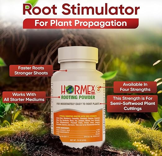 Hormex Rooting Powder #3 (0.30 IBA) - Rooting Hormone for Common Home & Garden Cuttings - Root Stimulator for Cloning - Strong Roots for Maximum Plant Propagation Success