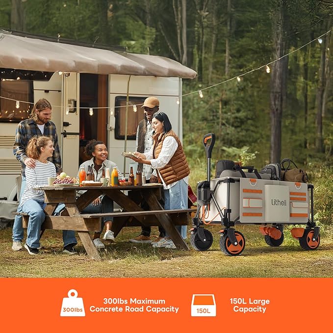 Litheli Electric Wagon Cart with Battery Power, All-Terrain Wheels & Variable Speed | 200L Capacity, 300 lbs Heavy-Duty Utility Wagon for Camping Gear, Beach Trips, Garden Tools & Shopping Hauls