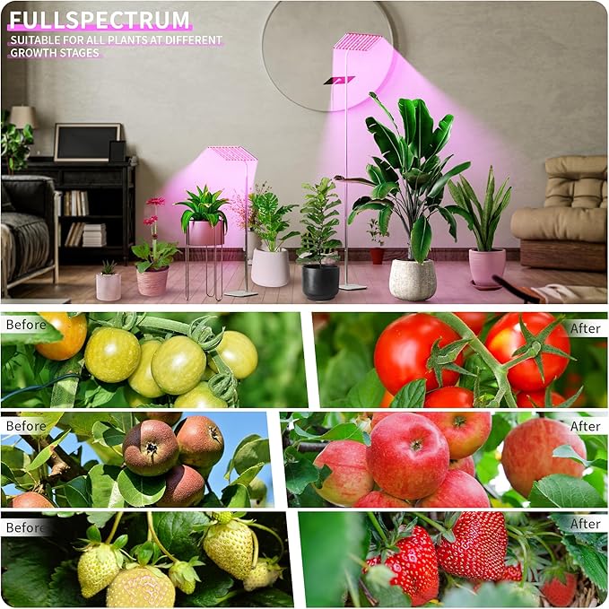 BESTVA 18W Grow Lights for Indoor Plants with Stand, Full Spectrum LED Plant Light for Indoor Plants,12-59 Inches Height Adjustable Growing Lamp with Auto On/Off Timer 4H/8H/12H, 4 Dimmable Brightnes